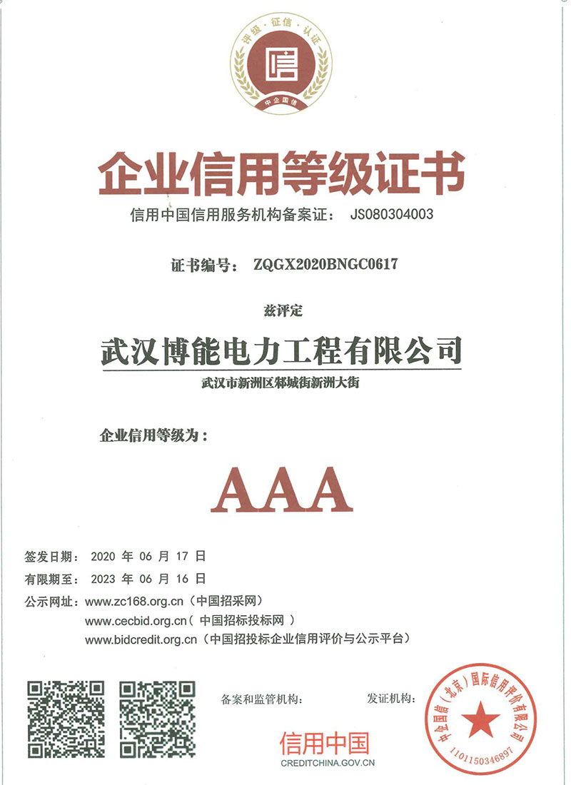 企業信用等級證書