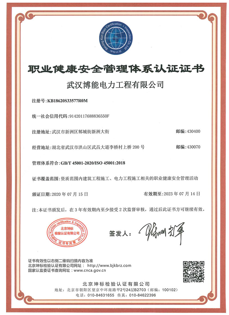 職業健康體系證書